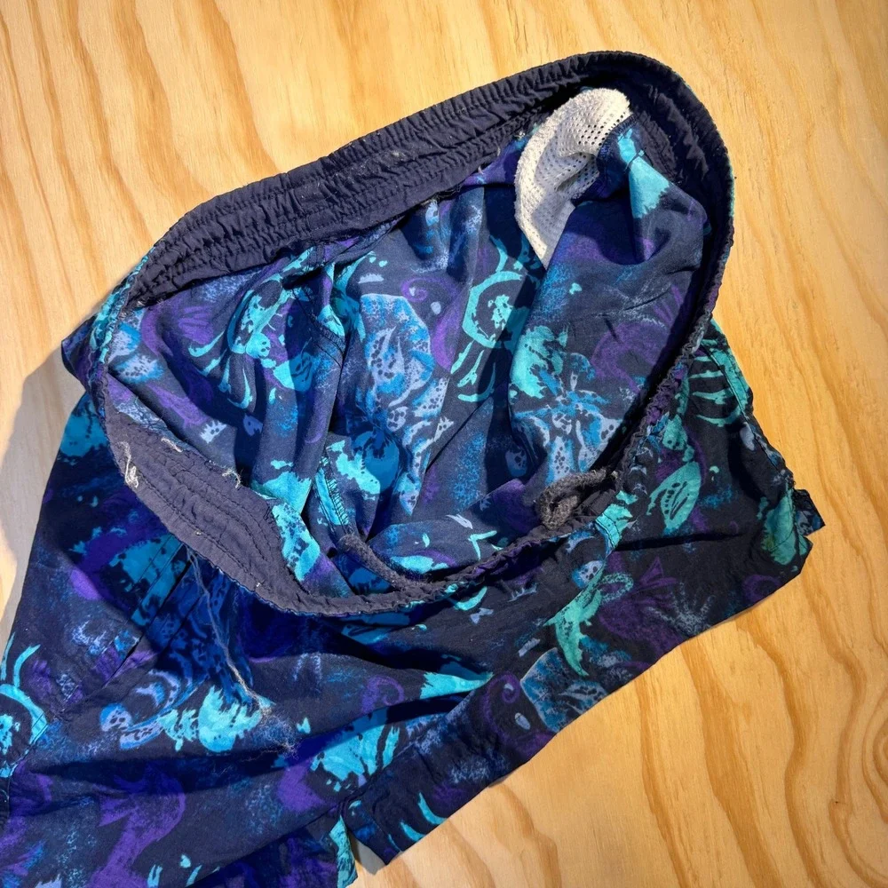 Men's Vintage Crab Ocean Print Swim Trunks Blue Purple Size large